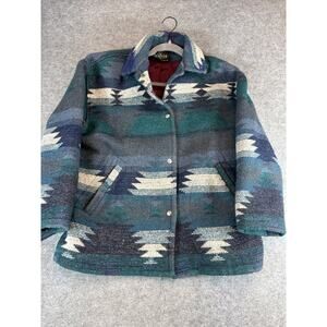 Vintage 90s Braetan Geometric Cardigan Womens Large Blue Snap Button Preppy